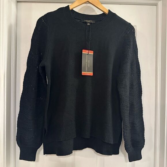 Christian Siriano Pointelle Pull Over Sweater black size XS NWT - Picture 5 of 9